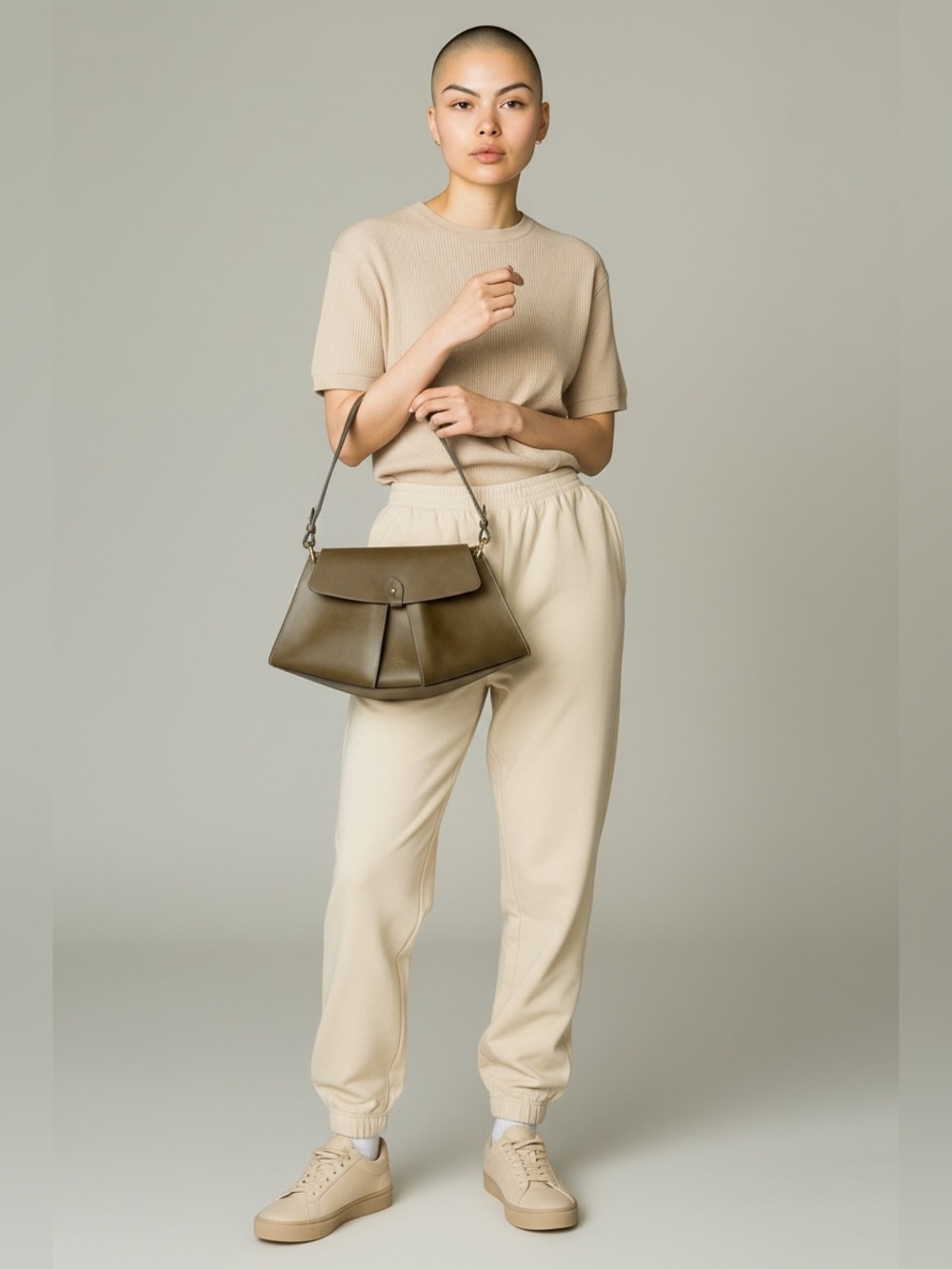 boldrini Taupe Made In Italy Leather Tulip Cut Satchel - Picture 8 of 9
